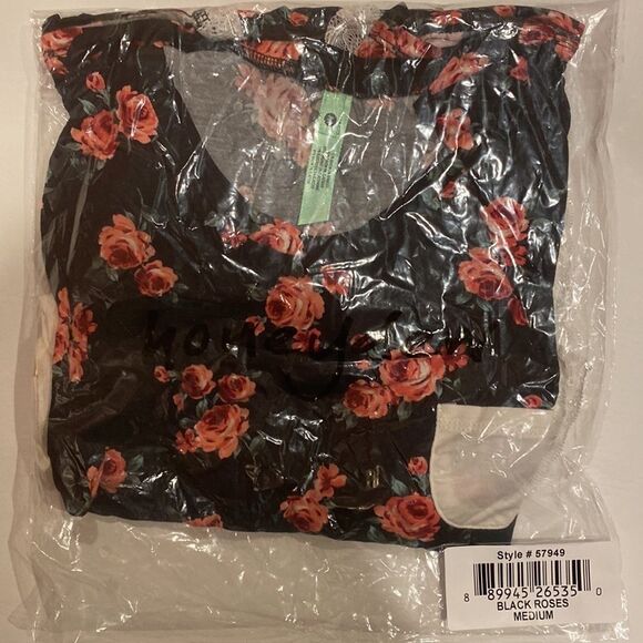 Honeydew Something Sweet Short Set in Black Roses - Picture 3 of 5